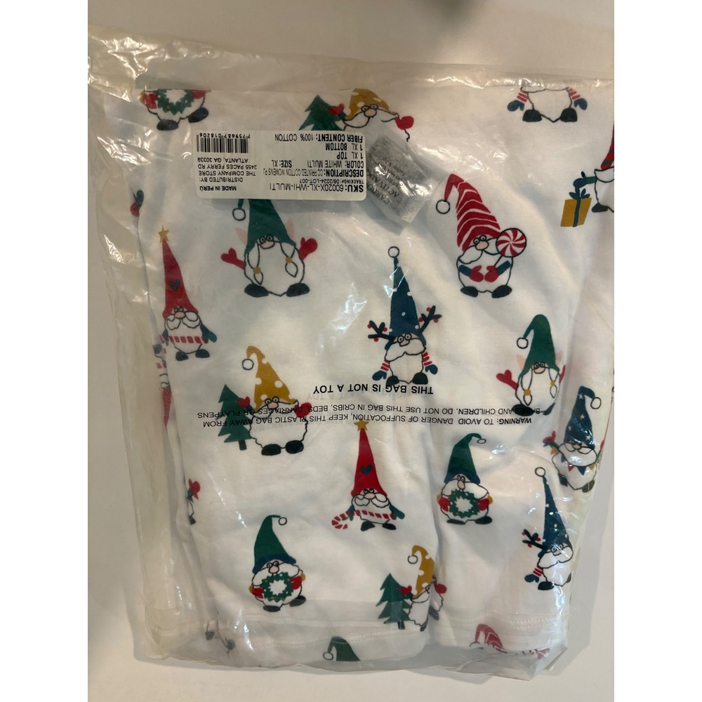 The Company Store Holiday Gnome Pajama Set XXL 2XL White Cotton Christmas NWT